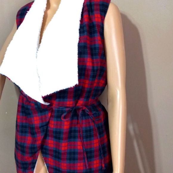 J.Roberts cotton, light flannel over teddy bear lining Vest, sz S - Picture 2 of 5